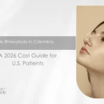 Ultrasonic rhinoplasty in Colombia: 2026 cost guide for U.S. patients by Dr. Daniela Correa, plastic surgeon in Medellín — female model showing pre-surgery dorsal hump
