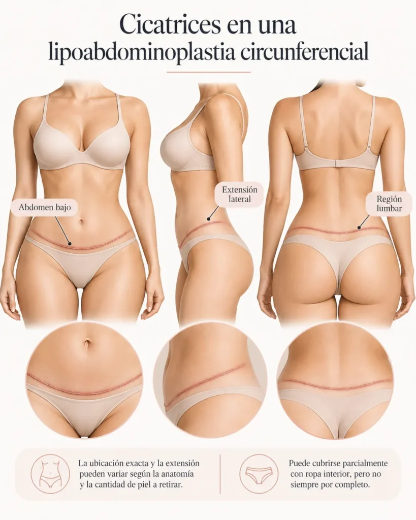 Lipoabdominoplastia circunferencial En qué casos puede ser necesaria esta cirugía - Cicatrices en lipoabdominoplastia circunferencial - Dra Daniela Correa