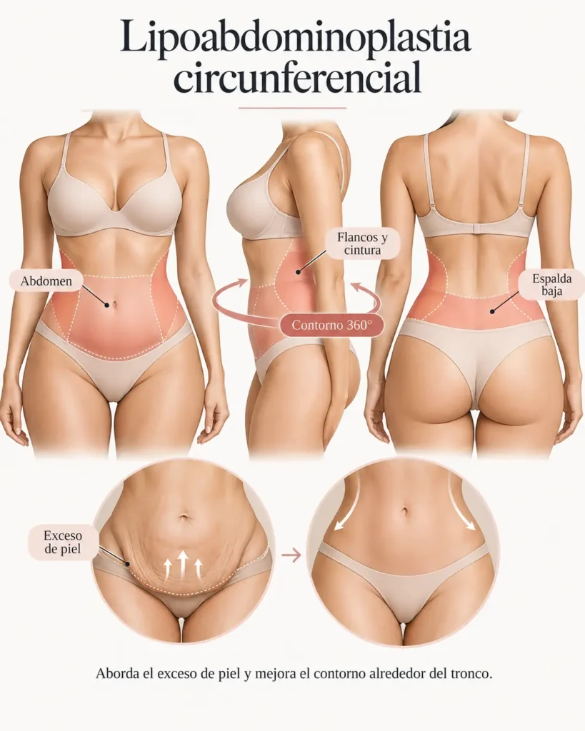 Lipoabdominoplastia circunferencial En qué casos puede ser necesaria esta cirugía - Infografía de lipoabdominoplastia circunferencial - Dra Daniela Correa